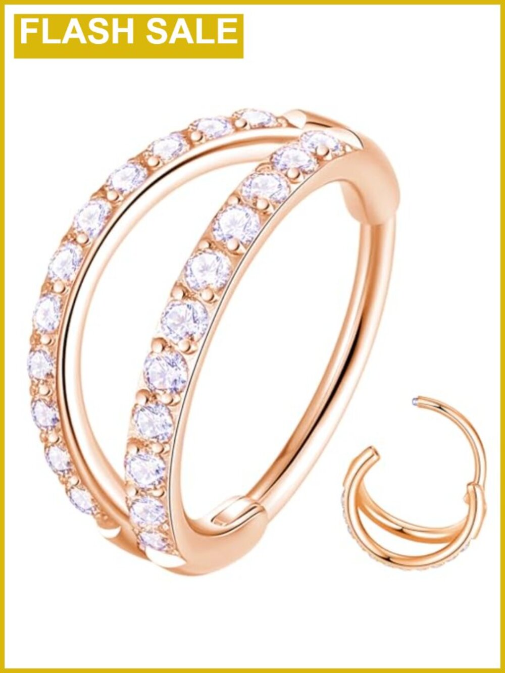 316L Surgical Steel Double CZ Hinged Segment Nose Ring Hoop Cartilage Clicker